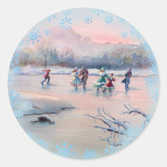 ICE SKATERS by SHARON SHARPE Classic Round Sticker (Front)