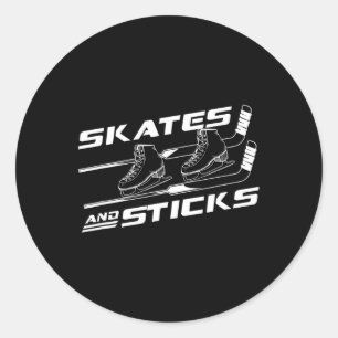 Ice Skates And Hockey Sticks Winter Sports Hockey  Classic Round Sticker