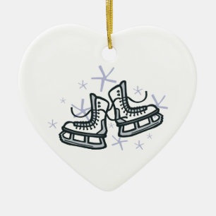 ice skates and snowflakes graphic ceramic ornament