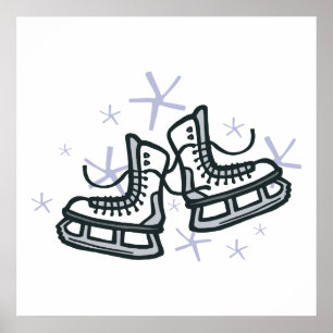 ice skates and snowflakes graphic poster