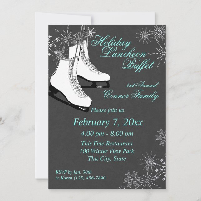 Ice Skates and Snowflakes Luncheon Invitation (Front)