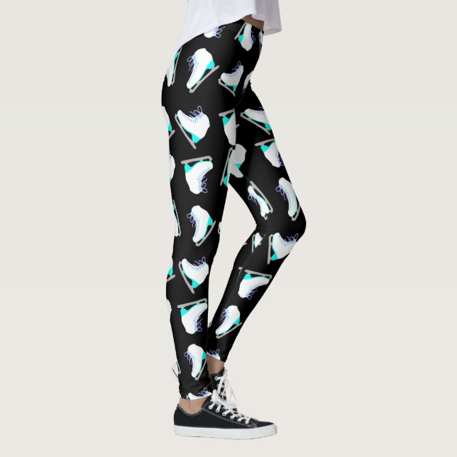 Ice Skates Blue Pattern Figure Skating Black Leggings (Right)