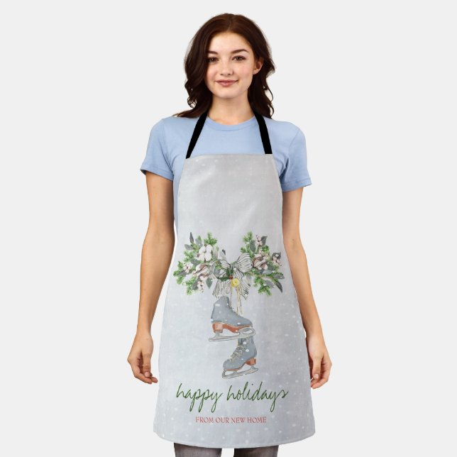 Ice skates,Branch Snow Holiday Apron (Worn)