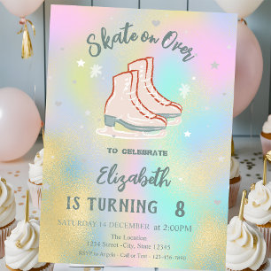 Ice skates Colourful Holographic Birthday Invitation