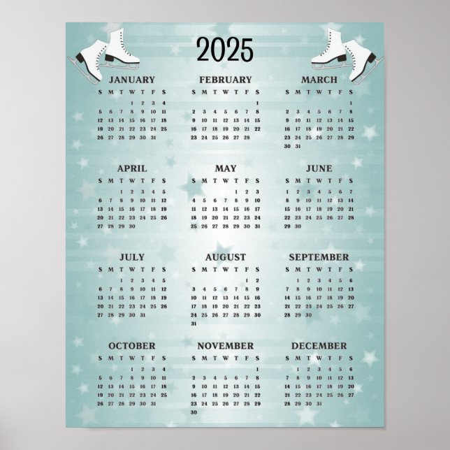 Ice Skates Design 2025 Calendar Poster (Front)