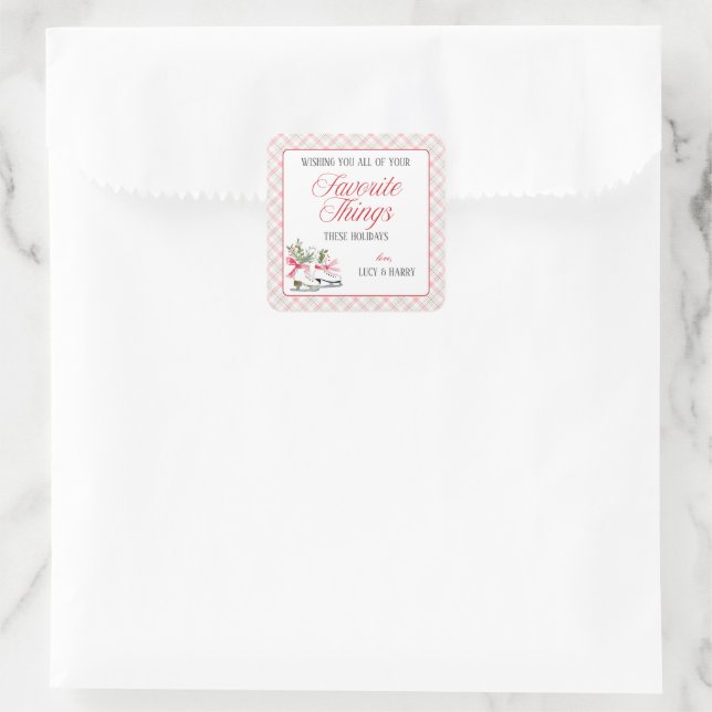 Ice Skates Favorite Things Christmas Square Sticker (Bag)