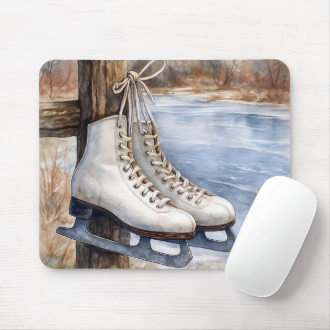 Ice Skates Hanging on a Fence Post Mouse Pad (With Mouse)