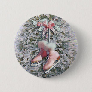 ICE SKATES in PINK by SHARON SHARPE 2 Inch Round Button