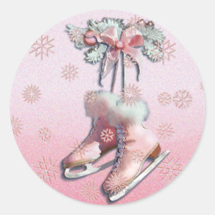 ICE SKATES in PINK by SHARON SHARPE Classic Round Sticker