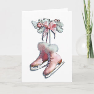 ICE SKATES in PINK by SHARON SHARPE Holiday Card
