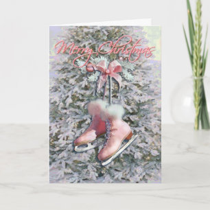 ICE SKATES in PINK by SHARON SHARPE Holiday Card