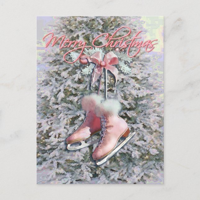 ICE SKATES in PINK by SHARON SHARPE Holiday Postcard (Front)