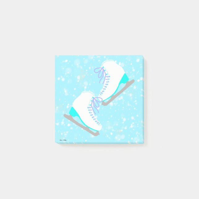 Ice Skates Pattern Cute Blue Figure Skating Post-it Notes (Front)