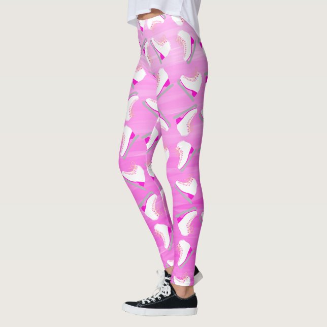 Ice Skates Pink Pattern Figure Skating Ombre Leggings (Left)