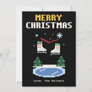 Ice Skates Pixel Art Christmas Card
