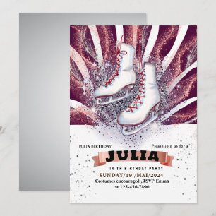 ice skates skating silver shiny purple violet invitation