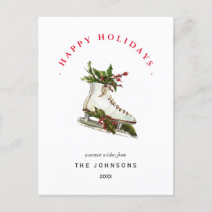 Ice Skates with greenery Non Photo Holiday Card