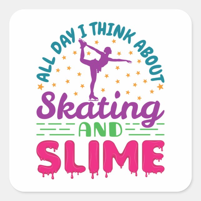Ice Skating and Slime Cute Figure Skater  Square Sticker (Front)