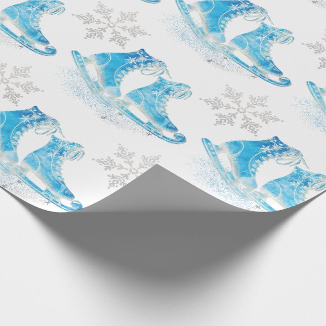 Ice Skating and Snowflakes Wrapping Paper (Corner)