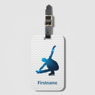 Ice skating bag tag - Boy figure skater blue stars
