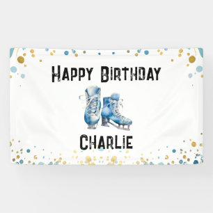 Ice Skating Birthday Blue Gold Party Banner
