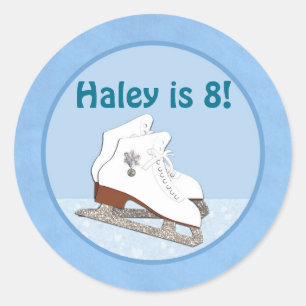 Ice Skating Birthday BLUE Ice Princess Classic Round Sticker
