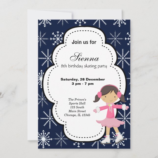 Ice Skating Birthday (Dark Blue) Invitation (Front)