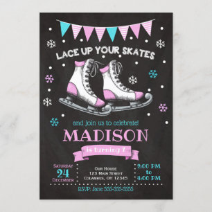 Ice Skating Birthday Invitation / Girl / Pink Teal