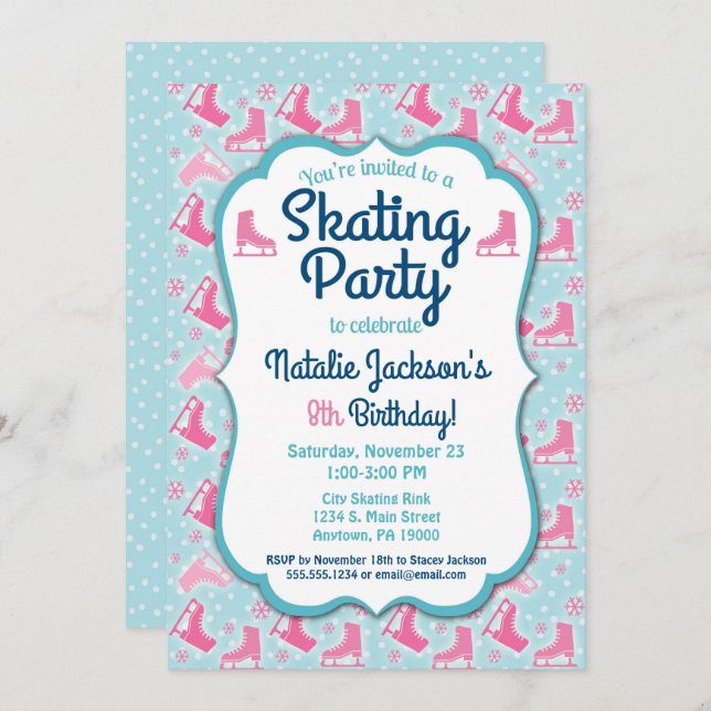 Ice Skating Birthday Invitation Girls Party Invite (Front/Back)