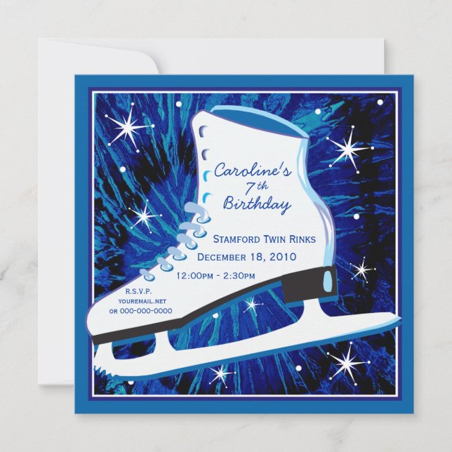 Ice Skating Birthday Invitation in Blue (Front)