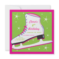 Ice Skating Birthday Invitation Pink & Green