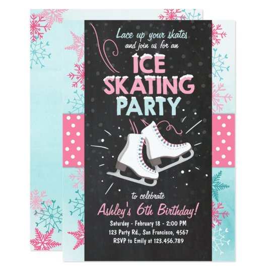 Ice Skating Birthday Invitation Skate Winter Pink