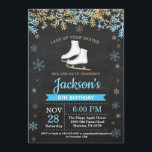 Ice Skating Birthday Party Blue Skate Invitation<br><div class="desc">Ice Skating Birthday Party Blue Skate Invitation. Boy Birthday. Blue and Gold Glitter Snowflake. Winter Christmas Holiday. Chalkboard Background. Black and White. 1st 2nd 3rd 4th 5th 6th 7th 8th 9th 10th 11th 12th 13th 14th 15th, any age. For further customization, please click the "Customize it" button and use our...</div>