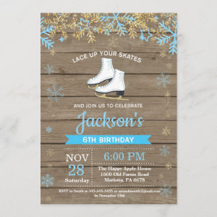 Ice Skating Birthday Party Blue Skate Invitation