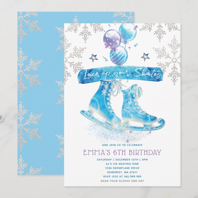 Ice Skating Birthday Party Invitation (Front/Back)