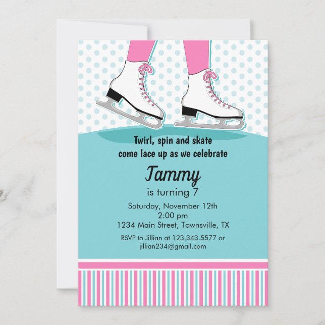 Ice Skating Birthday Party Invitation (Front)
