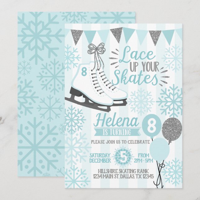 Ice Skating Birthday Party Invitation Invite (Front/Back)