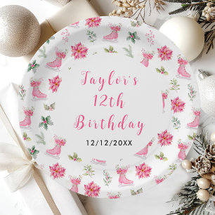 Ice Skating Birthday Party Pink Paper Plate