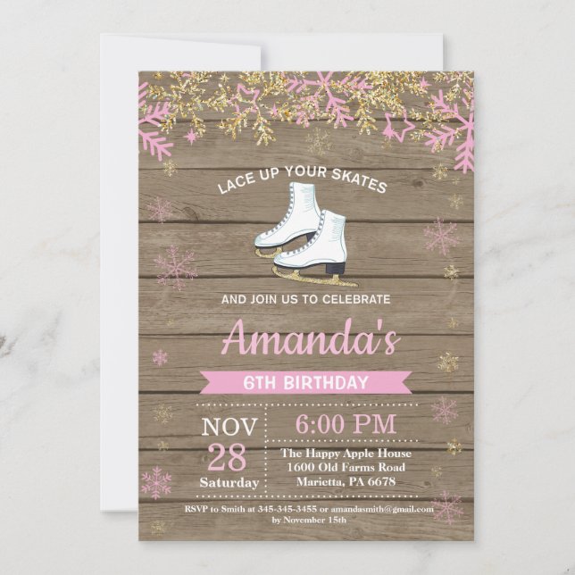 Ice Skating Birthday Party Pink Skate Invitation (Front)