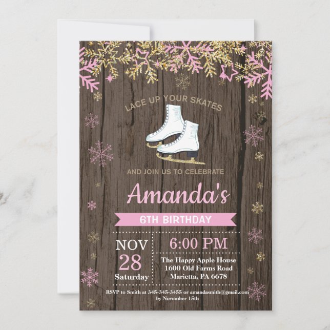 Ice Skating Birthday Party Pink Skate Invitation (Front)