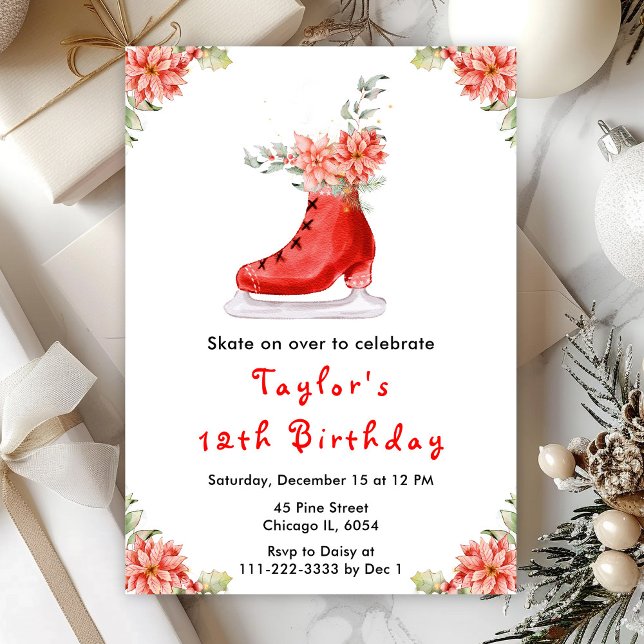 Ice Skating Birthday Party Red Invitation (Creator Uploaded)