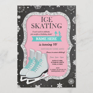 Ice Skating Birthday Party Snowflake Pink Invite