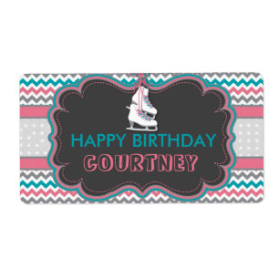 Ice Skating Birthday Party Water Bottle Label