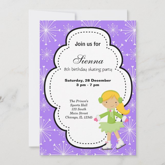 Ice Skating Birthday (Purple) Invitation (Front)