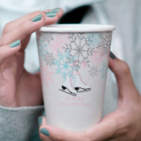 Ice Skating Birthday Snowflakes Pink Blue Silver