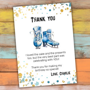 Ice-Skating Birthday Thank You Card, Blue Gold