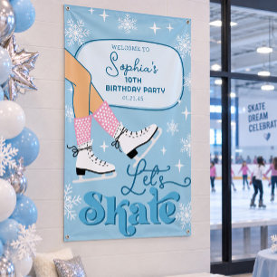 Ice Skating Birthday Winter Skate Party Welcome Banner