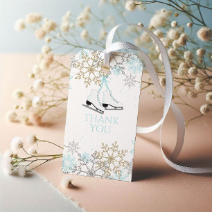 Ice Skating Blue Silver Gold Snowflakes Birthday Gift Tags