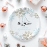 Ice Skating Blue Silver Gold Snowflakes Birthday Paper Plate<br><div class="desc">Ice Skating birthday party for girl with blue,  silver and gold glitter snowflakes.</div>
