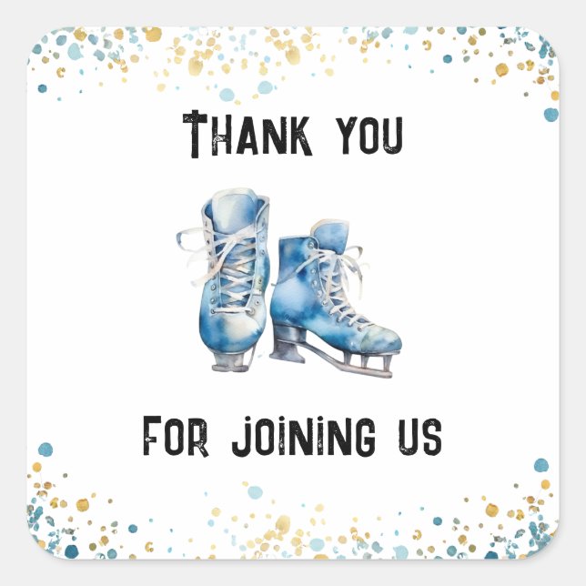 Ice-Skating Boys Hockey Birthday Party Favour Square Sticker (Front)